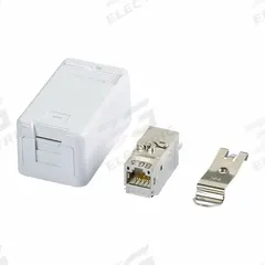 METZ CONNECT RJ45 Keystone: Rail, GD-Zn (Zinc Die-Cast), IDC Connection x RJ45, 180° Mounting Angle (MPN 130B21D1APL-E). Key specifications — Housing Material: GD-Zn (Zinc Die-Cast); Includes Connector: Equipped; Mounting Type: Rail; Product Type: Extension Box; Connector Color: White; Connection Type: IDC Connection x RJ45.