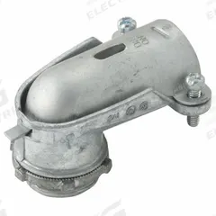 Connector - Clamp Style, 90 Degrees: Zinc, 3/4 in Trade Size, 3/4 in MNPT, Non Insulated (MPN 2693). Key specifications — Box Connection: 3/4 in MNPT; Connection Type: Squeeze; Color: Gray; Connection Orientation: 90°; Cable Clamping Method: 2 Screws; Material: Zinc; Insulated: No; For Use With: MC.