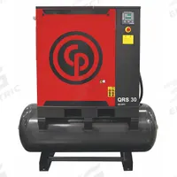 CHICAGO PNEUMATIC Rotary Screw Air Compressor: Horizontal, 30 hp, 97.5 cfm, 132 gal Tank (MPN QRS 30 HP). Key specifications — attr48606: Three; attr48593: 460V AC; attr48578: CHICAGO PNEUMATIC; attr110305: Not Included.