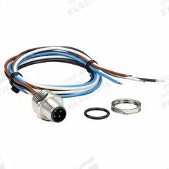 HARTING M12 Panel Feed-Through Connector: A Coded, 4 Pin, M12 Male Thread, IP67, 50 cm Wire Leads (MPN 21033111402). Key specifications — Connector Body Type: Pin; Coding: A; Brand: HARTING; Voltage Rating: 250V; Thread Size: M12; Mounting Type: Front Mounting; Mounting Style: Male Thread; IP Rating: IP67.