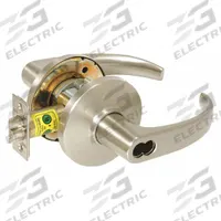 STANLEY SECURITY SOLUTIONS Door Lockset: Storeroom Lever Locksets, Nickel, ADA Compliant (MPN 9K37D14DS3619). Key specifications — Ligature Resistance: Not Ligature-Resistant; Brand: STANLEY SECURITY SOLUTIONS; Lockset Function ANSI Code: F86; Visual Indicator Message: No Message; Lockset Style: Curved Return; ADA Compliant: Yes; Finish: Satin Nickel-Plated, Clear Coated : Zinc Alloy.