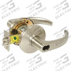STANLEY SECURITY SOLUTIONS Door Lockset: Storeroom Lever Locksets, Nickel, ADA Compliant (MPN 9K37D14DS3619). Key specifications — Ligature Resistance: Not Ligature-Resistant; Brand: STANLEY SECURITY SOLUTIONS; Lockset Function ANSI Code: F86; Visual Indicator Message: No Message; Lockset Style: Curved Return; ADA Compliant: Yes; Finish: Satin Nickel-Plated, Clear Coated : Zinc Alloy.