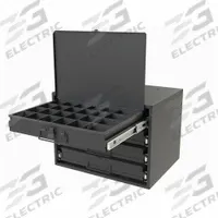 Sliding Drawer Cabinet: 15 5/8 in x 11 7/8 in x 11 7/8 in, 4 Drawers, Gray, Bearing, Assembled, Pull (MPN 307B-95-D934). Key specifications — Cabinet Color: Gray; Includes Dividers: No; Drawer Inside HxWxD: (1) 20 at 2 in x 2-3/16 in x 1-15/16 in and 4 at 2 in x 2-3/16 in x 2-3/4 in; Stackable: Yes; Number of Compartments per Drawer: (1) 24; Brand: DURHAM MFG.
