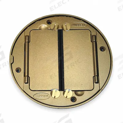 HUBBELL WIRING DEVICE-KELLEMS Floor Box Cover and Tile Flange: Round, Gold, Brass - Brass Electrical Floor Box Covers