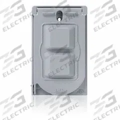 LEVITON Weatherproof Cover: Aluminum, GFCI, 1 Gangs, 4 5/8 in Overall Ht, 2 7/8 in Overall Wd, 3R (MPN WM1V-GY). Key specifications — Brand: LEVITON; Color: Gray; Compatible with Product Type: Flat Lids; Compatible with Series: GFCI; Mounting Orientation: Vertical.