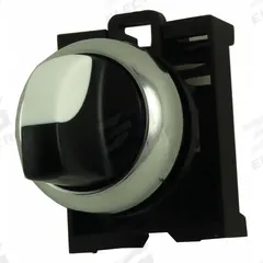 EATON Short-Handled Selector Switch: 22 mm Panel Mount Size, 2 Positions, No Cam Needed Cam (MPN M22M-WK). Key specifications — Action: Momentary/Momentary; Cam: No Cam Needed; Brand: EATON; Switch Bezel Material Type: Metallic.