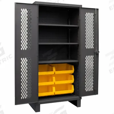 DURHAM MFG Bin Cabinet: 48 in x 24 in 78 in, 3 Shelves, 6 Bins, Yellow, Ventilated - Ventilated Bin Cabinets with Shelves