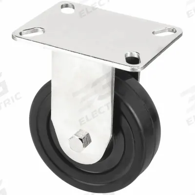 APPROVED VENDOR Plate Caster: Rigid, No Brake, Rubber, 4 in Wheel Dia., 1 1/4 in Wheel Wd - General-Purpose NSF-Listed Sanitary Plate Casters