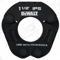 DEWALT Press Jaw: 1 1/2 in Pipe, Carbon Steel, Extended/Std Tool Types (MPN DCE203112). Key specifications — attr518773: Rings; attr537224: 1-1/2 in; attr518762: Carbon Steel; attr518771: Galvanized Steel; attr518761: Elkhart PowerPress; attr518760: DEWALT.