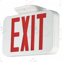 Exit Sign: Emergency Battery Backup, LED, White, Red, 1 or 2 Faces, Ceiling, Nickel Cadmium (MPN CERRC). Key specifications — Voltage: 120/277 V AC; Directional Indicators: Universal Field Selectable Chevrons; Text Color: Red; Brand: COMPASS; Emergency Battery Backup: Yes; Housing Color: White; Lighting Technology: LED; Remote Capable: Yes.