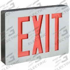 Exit Sign: Emergency Battery Backup, LED, Black, Red, 1 Faces, Ceiling, Nickel Cadmium, 120/277 V AC (MPN LE S 1 R EL N SD). Key specifications — Voltage: 120/277 V AC; Directional Indicators: Universal Field Selectable Chevrons; Text Color: Red; Brand: LITHONIA LIGHTING; Emergency Battery Backup: Yes; Housing Color: Black; Lighting Technology: LED; Self Diagnostics: Yes.