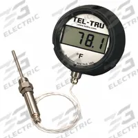 TEL-TRU Digital Panel Mount Thermometer: -75°F to 750°F /-58°C to 399°C, +/-0.5°F (+/-0.3°C), Male (MPN ND4RB09115-P22022-C1005). Key specifications — Accuracy: +/-0.5°F (+/-0.3°C); Brand: TEL-TRU.