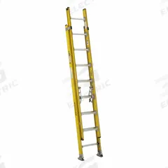 WERNER Extension Ladder: 16 ft Ladder Size, Fiberglass, 375 lb Load Capacity, 41 lb Wt, 2 Sections (MPN D7116-2). Key specifications — Color: Yellow; Brand: WERNER; Included Features: Mar-Resistant End Caps; Removable Fly: Removable.