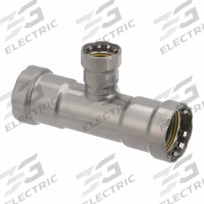 VIEGA MEGAPRESS Crimp Tee Fitting: 1 1/4 in Pipe x 1 1/4 in Pipe x 3/4 in Pipe Size - Gas Steel Press Pipe Fittings