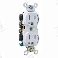 LEVITON Duplex Receptacle Outlet: Duplex, 5-15, White, 125V AC, 15 A, 2 Pole / 3 Wire (MPN CR015-2PW)