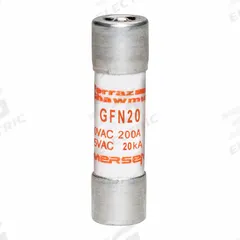 MERSEN Fuse: GFN Series, Midget, Time-Delay, 20 A, 32 V AC, 13/32 in x 1 1/2 in, Indicating (MPN GFN20). Key specifications — Series: GFN; Brand: MERSEN.