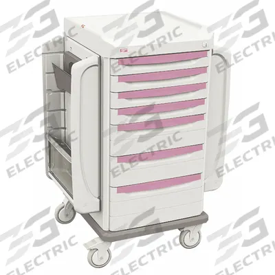 METRO Bedside & Nurse Server Cart: Polymer, (4) Swivel, Taupe, White, 7 Drawers - Bedside & Nurse Server Carts