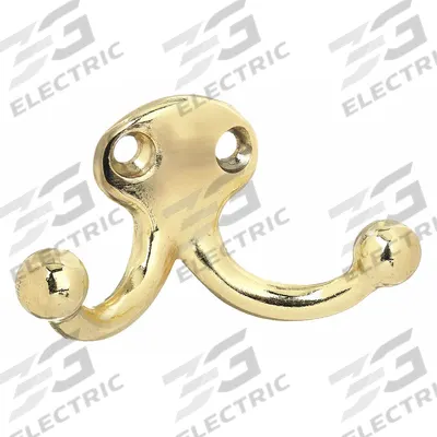 APPROVED VENDOR Wardrobe Hook: Screw, 25 lb Wt Capacity, 2 Points per Hook, Brass - Mounted Coat & Garment Hooks
