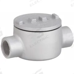 Conduit Outlet Body: Aluminum, GR, 1 1/2 in Trade Size, C Body, 72 cu in Body Capacity (MPN GRC150-A). Key specifications — Series: For Standard Body; Compatible Conduit Trade Size: 1-1/2 in; Thread Gender: Female; Hub Style: Threaded; Cover Included: Yes; Body Style: C; Connection Type: Threaded; Back Type: Round.