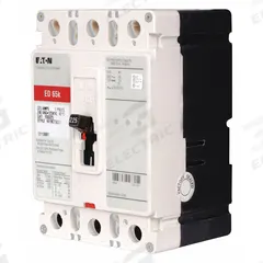 EATON Molded Case Circuit Breaker: 125 A Amps, 65kA at 240V AC, Fixed, ABC, Load Side Lug, Std, ED (MPN ED3125). Key specifications — attr217792: ED; attr196056: 65kA at 240V AC; attr196057: Fixed; attr196058: ABC; attr196059: Load Side Lug; attr196061: 225A/F.