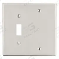 HUBBELL Wall Plate: Combo, 2 Gang, Almond, Std Size (MPN P113LA). Key specifications — Brand: HUBBELL; Material: Polycarbonate.