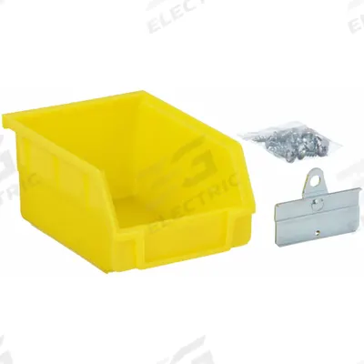 APPROVED VENDOR Pegboard Bin: 5 1/2 in x 4 1/8 in x 3 in, Screw-In, Surface, Yellow - Bins & Bin Clips for Round-Hole Pegboard