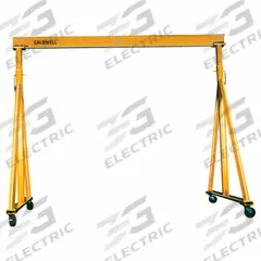 CALDWELL Portable Gantry Crane: Adj Span, Adj Ht, 6,000 lb Load Capacity, Steel, 9 ft to 14 ft (MPN K90-3-14/14). Key specifications — Rotating Legs: Yes; Brand: CALDWELL; Height Adjustability: Adjustable Height; Mobility Under Load: Mobile.