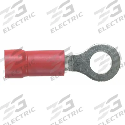 PANDUIT Ring Terminal: Red, Vinyl Insulation, #6 Stud Size, 22 AWG to 16 AWG Wire Sizes - Insulated Ring Terminals
