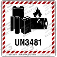 LABELMASTER DOT Container Label: Lithium Battery Handling Marking, 3 15/16 in x 3 15/16 in, 500 PK (MPN LB335-UN3481). Key specifications — Message: Lithium Battery Handling Marking; Background Color: White; Brand: LABELMASTER.