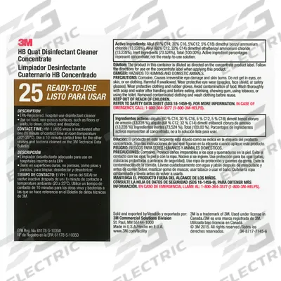 TOLCO Secondary Bottle Label: 11 in Ht, 8 1/2 in Wd, 3M HB Quat Disinfectant Cleaner 25 - Secondary Container Labels and Tags