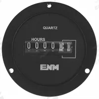 ENM Hour Meter: Hour Meters, Front Panel Mounting, Analog, 120 V AC – 120 V AC, ISO 9001, Analog (MPN T55B2A). Key specifications — Mounting Style: Panel; Standards: ISO 9001; Bezel Face Shape: Round; Hour Unit Increment: Tenth; Brand: ENM; Manufacturer Part Number: T55B2A; Meter Type_Broad: Analog.