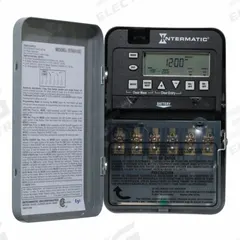 INTERMATIC Electronic Timer: 7 day, Not Astronomic, 120-277V AC, DPST/SPST, Digital (MPN ET1725C). Key specifications — Body Material: Metal; Indoor/Outdoor Usage: Indoor; Astronomic Functionality: Not Astronomic; Mounting Style: Surface; Brand: INTERMATIC.