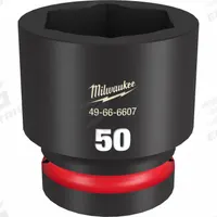 MILWAUKEE Standard Impact Socket: 1 in Drive Size, Metric, 50 mm Socket Size, 6-Point, Std, Friction (MPN 49-66-6607). Key specifications — attr1215501: MILWAUKEE; attr1215515: Black Phosphate; attr1215518: 50 mm.