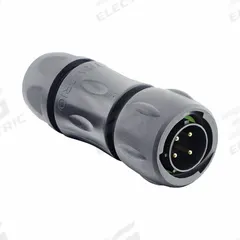 SOURIAU Electrical Connector: Trim Trio UTSX 12, Plug with Cable Gland, 4 Contacts, 13 A, 600V (MPN UTSX6JC12E4P). Key specifications — Wire Size: 18 AWG to 14 AWG; Includes Contacts: Contacts Included; Contact Type: Solder; Brand: SOURIAU; Coupling Type: 1/3 Bayonet; IP Rating: IP69K; Series: Trim Trio UTSX; Contact Gender: Male.