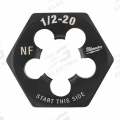MILWAUKEE Hex Threading Die: 1/2"-20 UNF, 1 in Hex Wd, Black Oxide Carbon Steel (MPN 49-57-5362)
