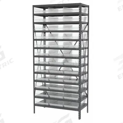 AKRO-MILS Bin Shelving: 36 in x 18 in x 79 in, 1 Sided, 36 Bins, Open, Shelf Bin - Metal Stationary Bin Shelving with Open-Front Bins