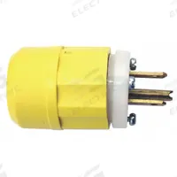 LEVITON Straight Blade Plug: 5-20P, 125V AC, 20 A, 2 Pole, 3 Blade, White/Yellow (MPN 5366-CY)