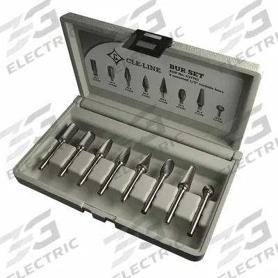 CLE-LINE Carbide Bur Set: 1/4" Shank, Single Cut, 1/2" Head Dia - Single-Cut Carbide Bur Sets