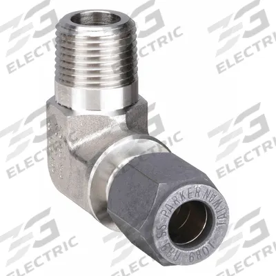 PARKER Compression Fitting Elbow: 3/8 in OD x 3/8 in Pipe size, 3/8-18 Thread Size - Flareless Bite-Type Stainless Steel Compression Fittings