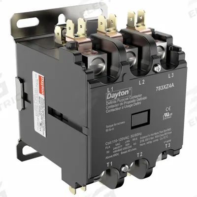 Dayton Definite Purpose Magnetic Contactor: 3 Poles, 120V AC, 50 A - Non-Reversing Definite Purpose Contactors