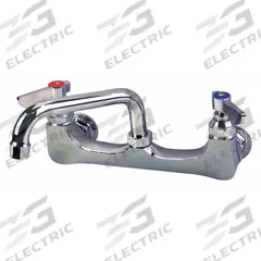 DOMINION COMMERCIAL FAUCETS Low Arc Service Sink Faucet: Wall, Widespread, Brass, Chrome (MPN 77-9206). Key specifications — Color/Finish: Chrome; Includes: Handles.