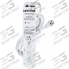 LEVITON Outlet Strip: 4 Outlets, 7 ft Cord Lg, 644 J Rated Energy, 15 A Current, White, 5-15P, 5-15R (MPN 5304M-1N7). Key specifications — Brand: LEVITON; Mounting Style: Screw.