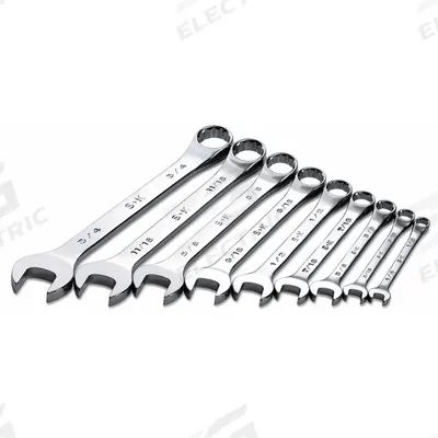 SK PROFESSIONAL TOOLS Combination Wrench Set: Alloy Steel, Chrome, 9 Tools - SAE 6-Point Combination Wrench Sets
