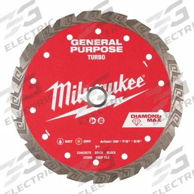 MILWAUKEE Diamond Saw Blade: Block/Brick/Concrete/Pavers/Roof Tile, 7 in Blade Dia. - Concrete & Asphalt-Cutting Blades