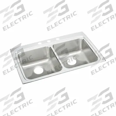 JUST MANUFACTURING Bowl Drop-In Sink: 33 in Overall Lg, 22 in Overall Wd, 6 in Bowl Dp - Two-Bowl Counter-Mounted Kitchen & Bar Sinks without Faucets