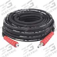 Pressure Washer Hose: 3/8 in ID, 100 ft Lg, Rubber, Black, 3/8 in x 3/8 in Fitting Size, MNPT x MNPT (MPN 22KE03). Key specifications — Hose Cover Material: Rubber; Fitting Type: MNPT x MNPT; Hose Color: Black; Hose Configuration: Coupled Assembly; Brand: SPEEDAIRE.