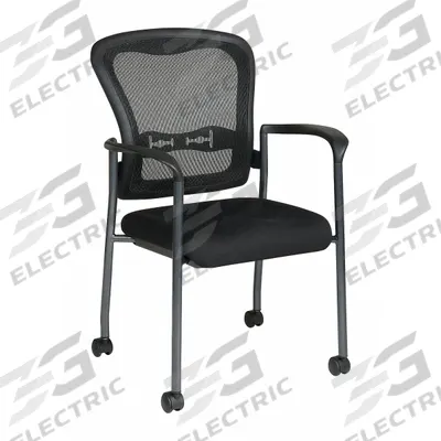 OFFICE STAR Stacking Chair: Fabric & Mesh Seat, Titanium Frame, Seat Color Black - Padded Stackable Chairs