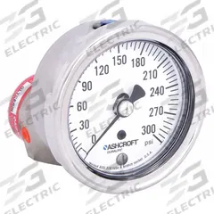 ASHCROFT Pressure Gauge with Diaphragm Seal: 0 psi to 300 psi, 1009/310-315, 2 1/2 in Dial, Glycerin (MPN 251009AW02B/310SSLXCG300). Key specifications — Brand: ASHCROFT; Gauge Case Liquid: None; Seal Fill Liquid: Glycerin; Gauge Case Material: 304 Stainless Steel; Seal Lower Housing Material: 316L Stainless Steel; Accuracy: ±1.50%.