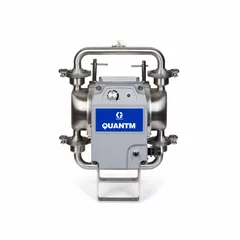 This electric diaphragm pump features a stainless steel body, 1-inch ports, and a 380-480V AC three-phase motor with a 29 ft maximum head. It is USP Class VI compliant with 20 Ra surface roughness, PTFE diaphragms with Santoprene backing, PTFE check valves, and 316 SS seats. Suitable for transferring sterile or corrosive fluids in biopharma, food, and chemical processing applications.