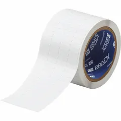 White matte polyimide precut label roll measuring 13/64 in x 21/32 in. Rated for continuous use from -94°F to 572°F. Compatible with Brady A8500 printer series. Used for industrial identification and marking in high-temperature environments such as circuit boards and equipment labeling.